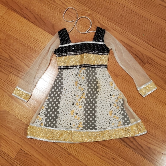 Black and Gold Sheer Sleeve Kameez - Picture 1 of 10